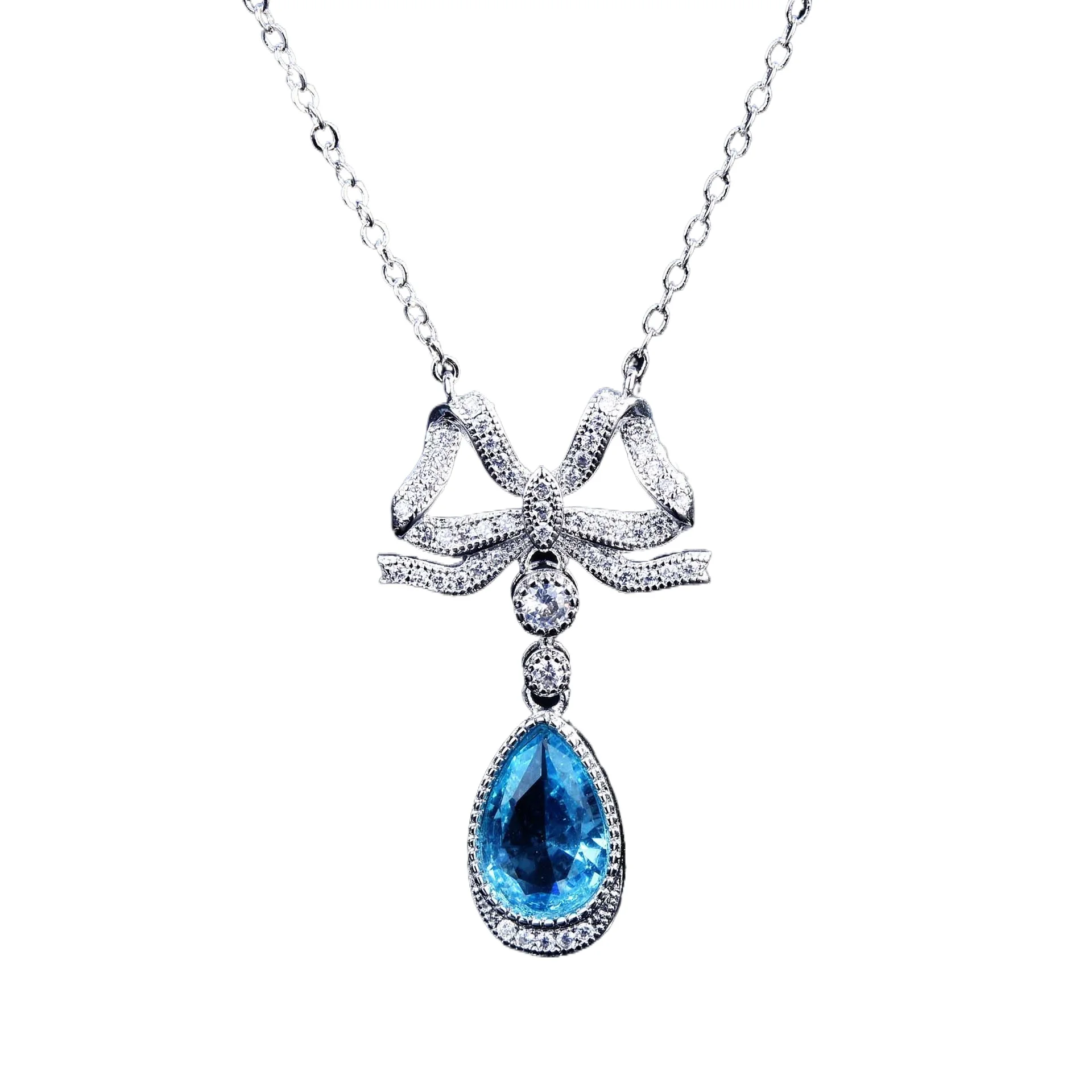 Nuevo Collar de Topacio Natural Bule Stone, Cadena de Oro Real de 18k, Collar con Colgante de Lujo, Joyería para Mujer con Diamantes