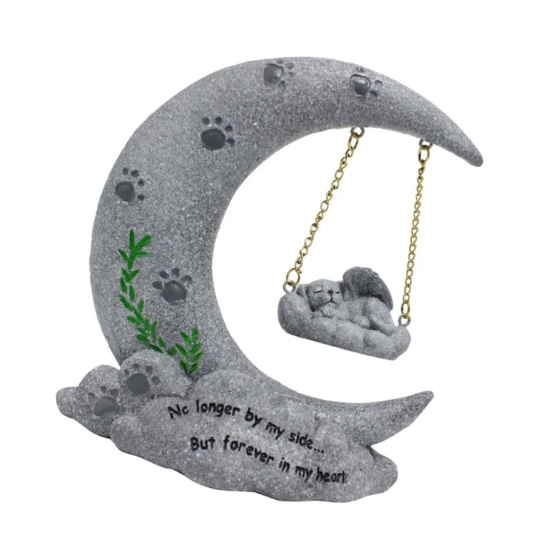 Pet MemorialStones for Dogs & Cats,Moon Shaped with Swing Pet Dogs Cats Grave MarkerGardenStones for Outdoor Tombstones