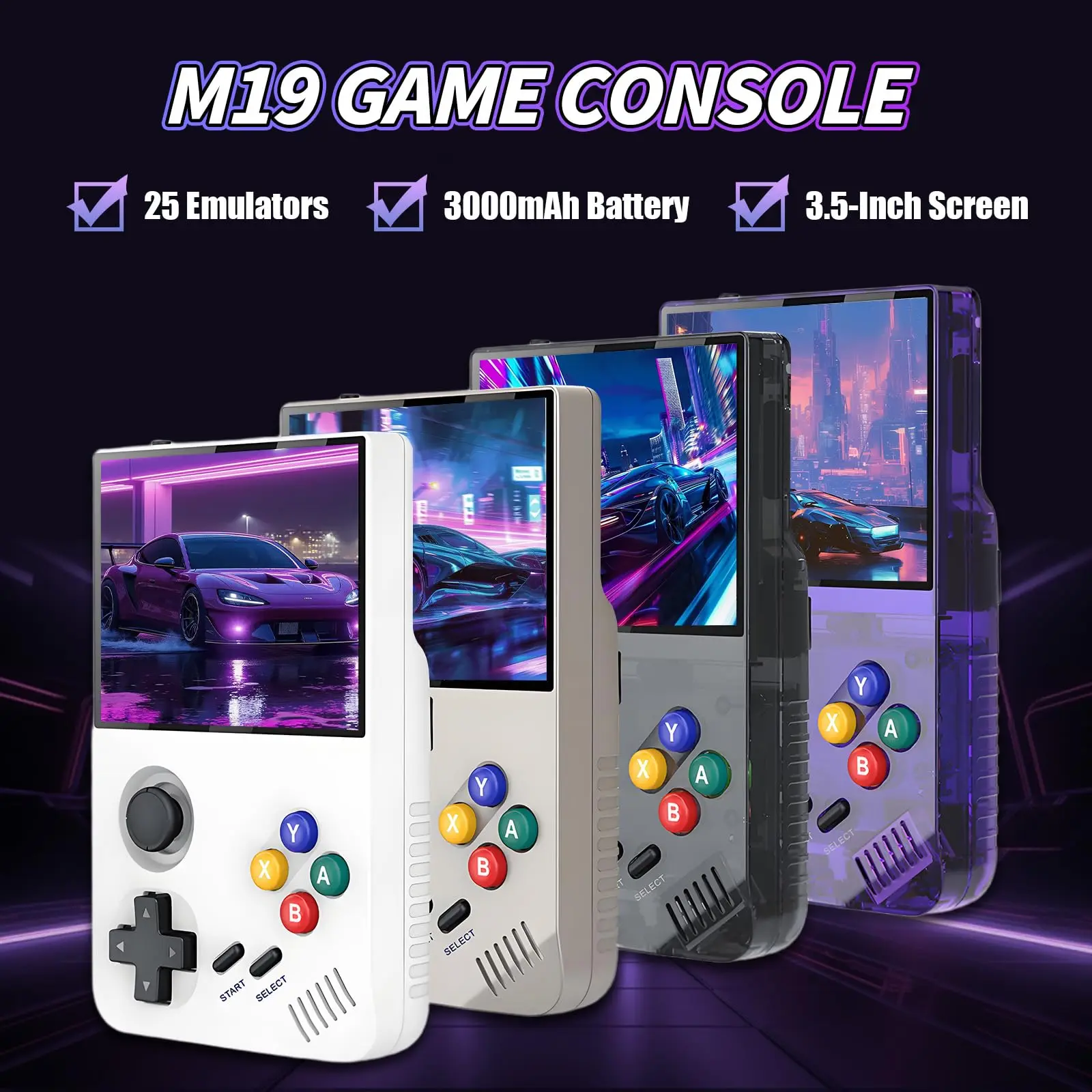 

128G M19 Retro Handheld Game Console 3.5 Inch IPS Screen Built-in 20000+ Retro Games Portable Emulator Support TV Dual Joystick