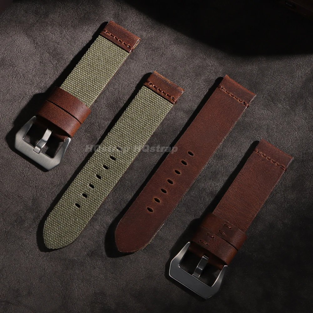 Handmade Nylon Leather Strap 20mm 22mm 24mm for Panerai for Omega Watchband Blue ArmyGreen Military Wristband Men Women Bracelet view 5