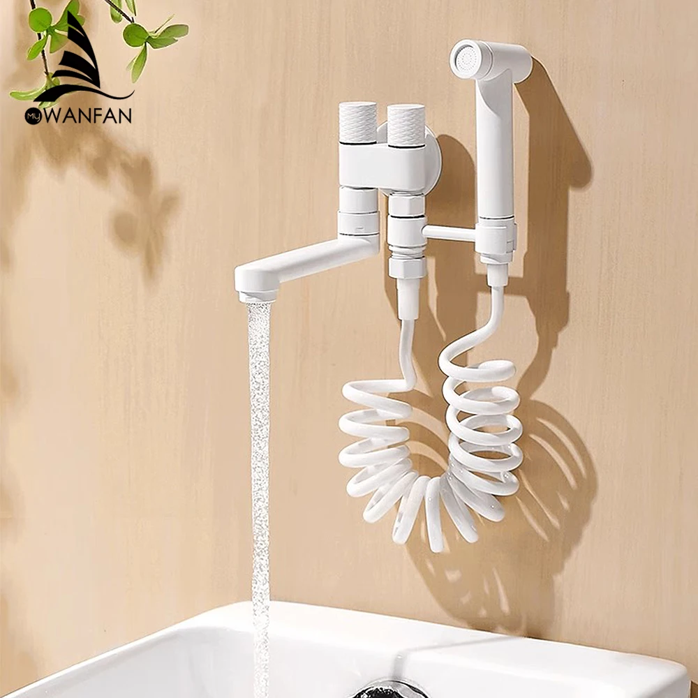 

Wall Mounted Toilet Bidet Sprayer Set with Hose White Color Handheld Brass Cleaning Faucet Bidet Wash Shower High-quality 811583