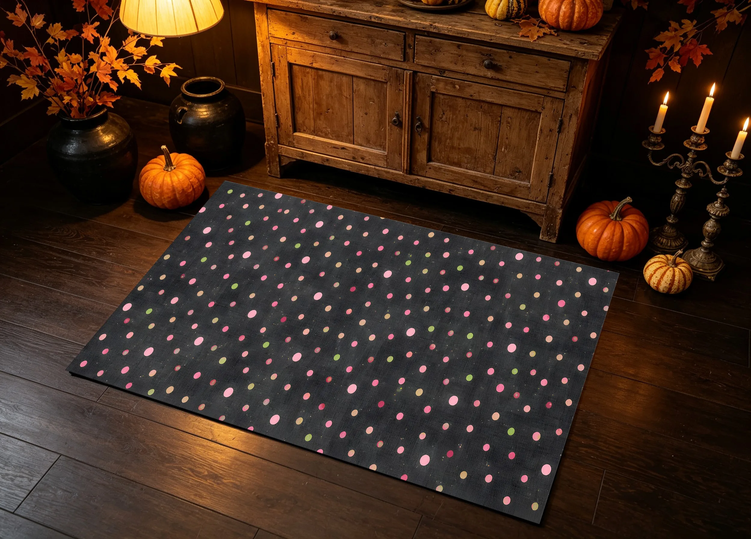 Velvet Rug Black Polka Dot Colorful Pattern Playful Sweet Style for Bedroom Entryway Party Home Decor