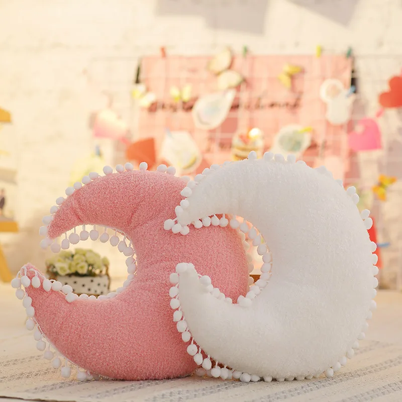 ZU Pink White Cloud Star Moon Plush Pillow Stuffed Soft Toy Bubble Lace Decor Cute Throw Pillow Home Sofa Cushion