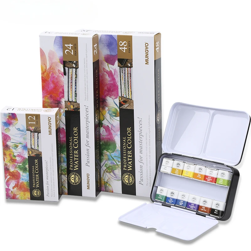 

12/24/48 Color Artist Grade Solid Watercolor Paint Iron Box Set Watercolor Painting Art Supplies for Artist