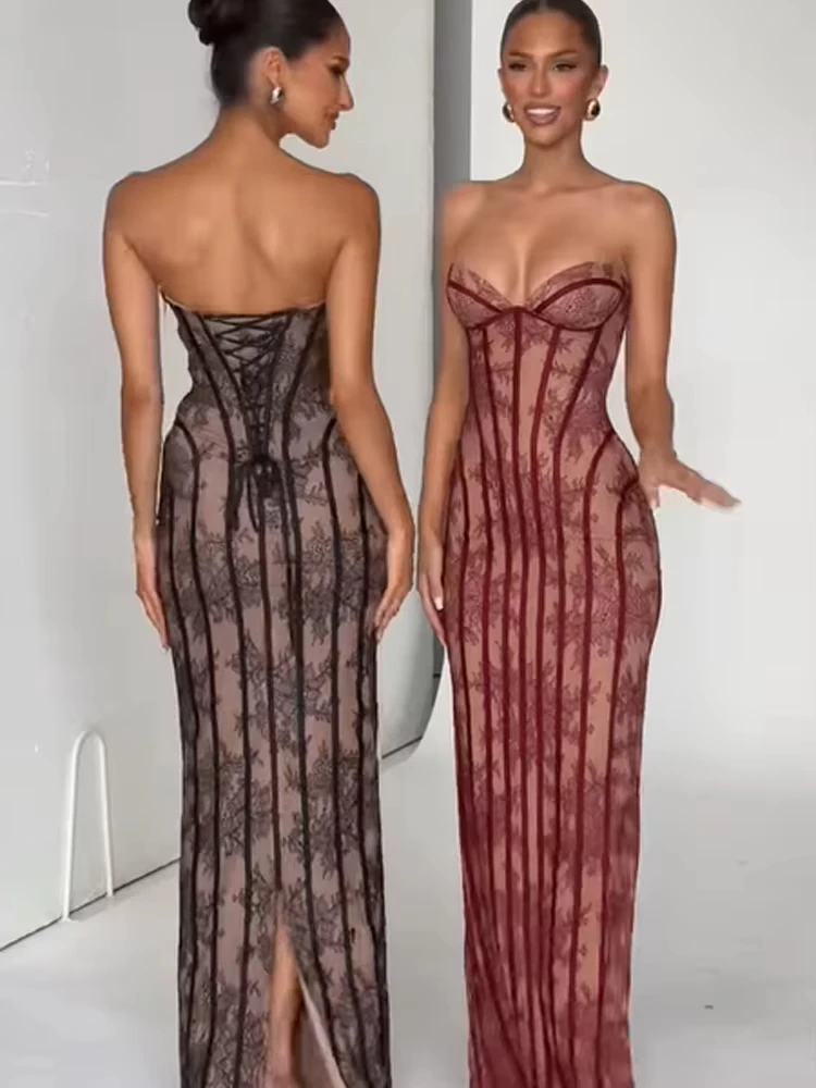Chic Gauze Strapless Dress Women Backless Off-shoulder Waist Cinching Slim Maxi Vestidos 2026 Lady Evening Party Gowns - Image 3