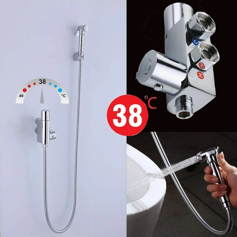 Wall Mounted Thermostatic Bidet Sprayer Set Constant Temperature Toilet Faucet Women Washer Bath Shattaf Sprayer Hygienic Shower