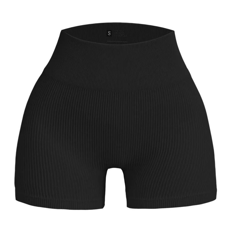 Gerippte Strickshorts für Damen, nahtlose Yoga-Shorts, dehnbare Shorts mit hoher Taille, sexy Hüftheben, Radfahren, Laufen, Dreipunkthose – Detail 16