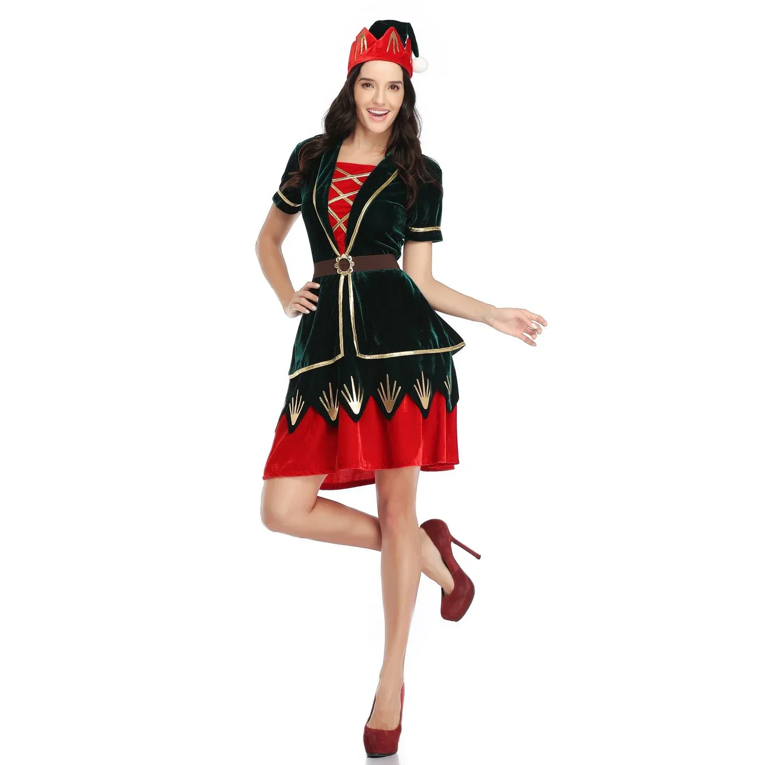 Erwachsene Cosplay Weihnachtsmann Damen Grün Rot Samt Sexy Weihnachtskostüme Weihnachten Sexy Weihnachtsmann Kleid Kostüm