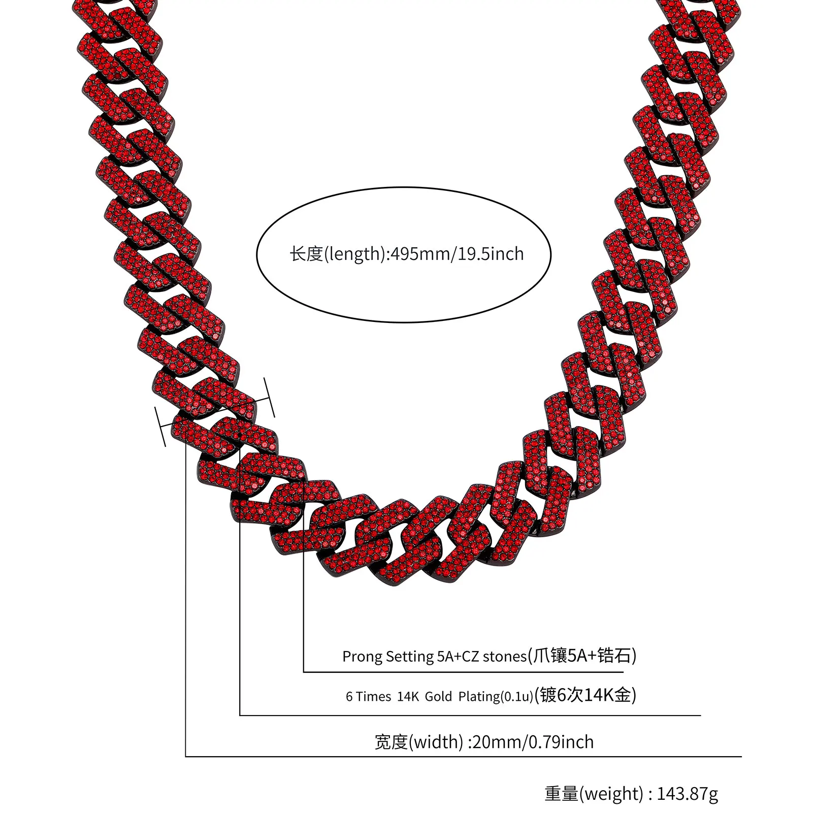 TOPGRILLZ 20MM Alloy Miami Cuban Chain Necklace/Bracelet Set For Men Iced Out Bling Rhinestones Jewelry For Halloween