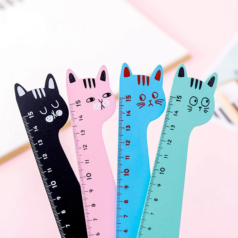 

4 Piece Lytwtw's Cat Candy Color Kawaii Stationery Cartoon Drawing Gift Korean Office School Kitten Straight Wooden Ruler