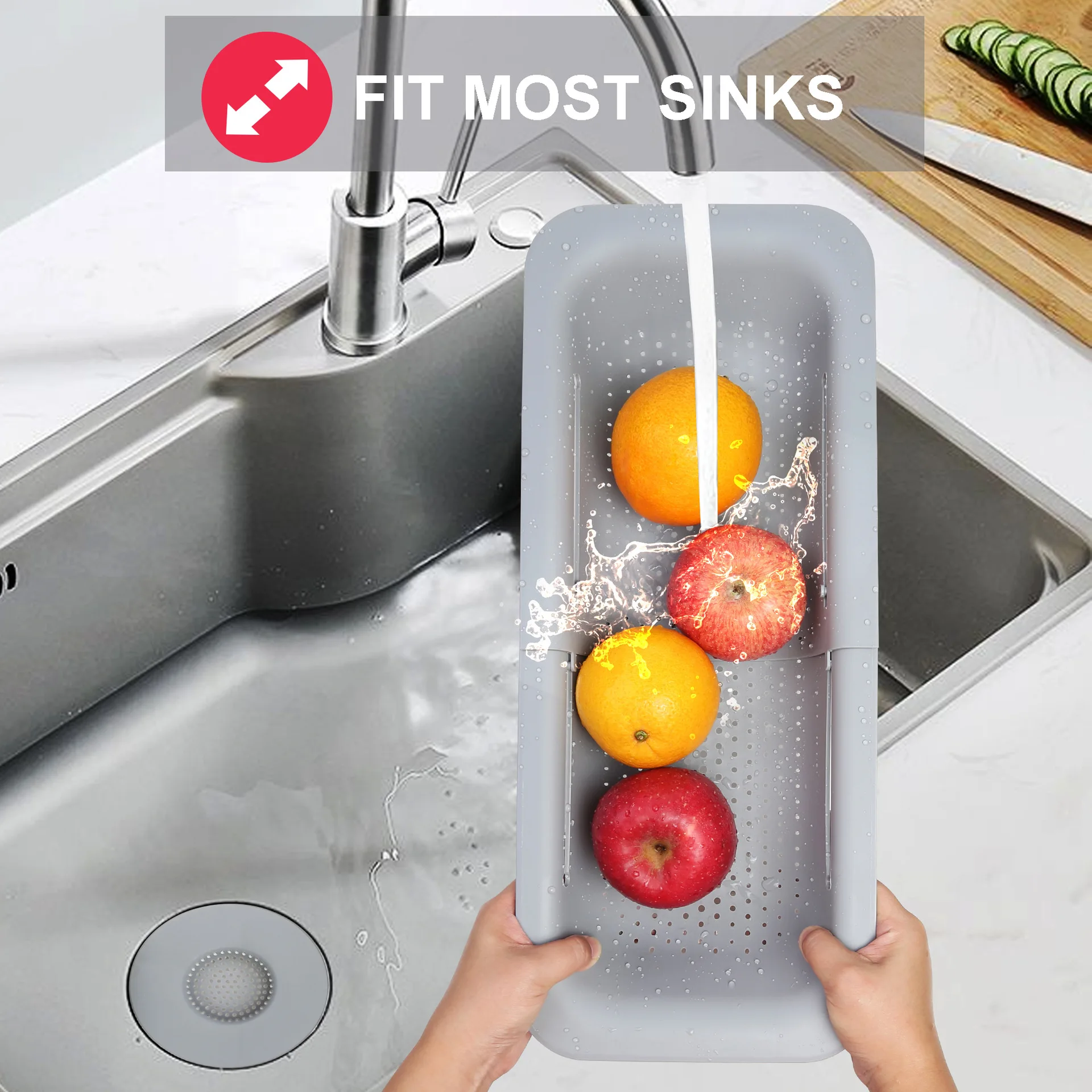 

Retractable water filter basket Two-piece drain basket Retractable fruit blue filter fruit basket Creative kitchen tools