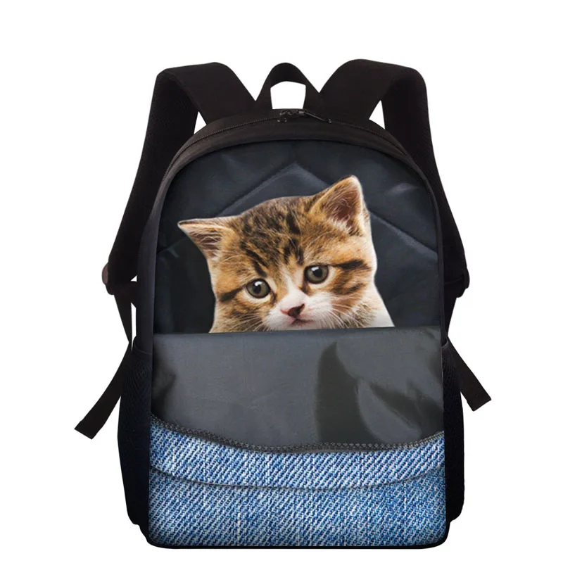 15” 3D Cat Print School Bags for Teenage Girls Boys Kids Bagpack Shoulder Back Pack Schoolbag Children Book Bag Student Backpack