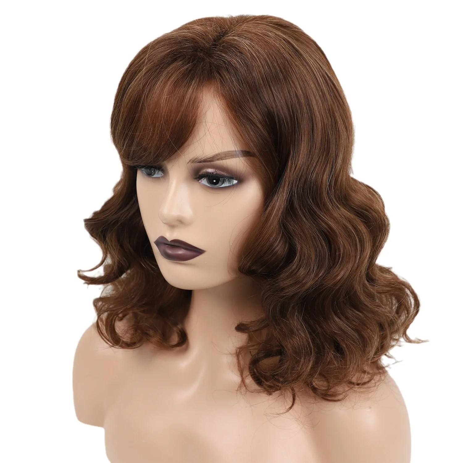 Synthetic Wigs for Women Short Pixie Cut Wig with Bangs Brown Highlight Wigs Daily Ladies Fake Hair