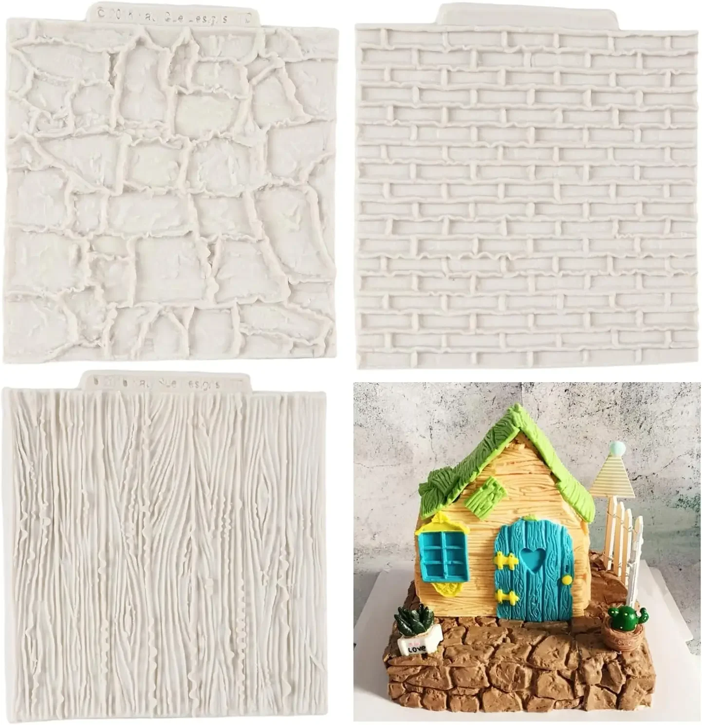 

Rock Brick Wall Texture Fondant Silicone Molds Wood Grain Tree Bark Silicone Impression Mat Cake Decoration Baking Accessories