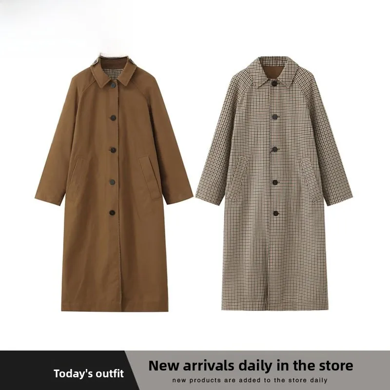 

Double-Sided Faionable Streetwear Coat Autumn Winter New Arrival Women's Straight Leg Flip Collar Windbreaker 38247