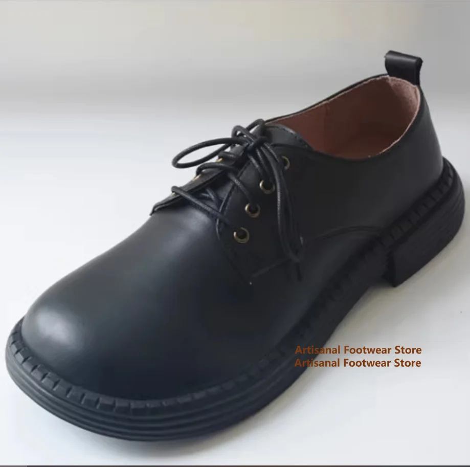 

Soft Leather Wide Toe Derby Shoes British Style Black/brown Leather Casual Shoes Trendy Handmade Soft Sole Lace-Up Men's Shoes