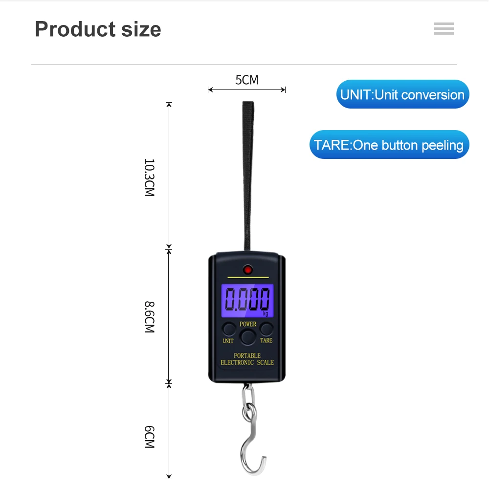 Digital 3 Keys Scale 40kg/10g Electronic Portable Digital Weight Fish Hook Luggage Hanging With Backlight