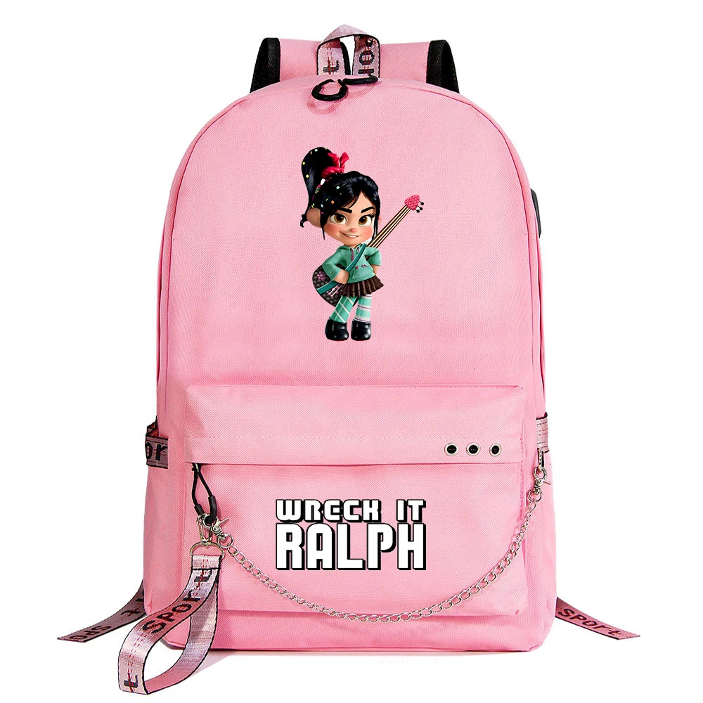 Mochila escolar de dibujos animados para hombre y mujer, morral de viaje informal con carga USB, ideal para estudiantes, Disney wreck-it Ralph