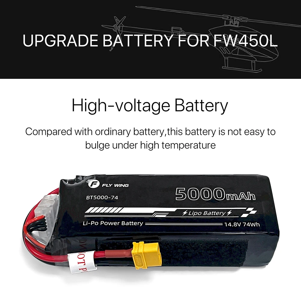 Fly Wing FW450L 5000mAh 4S Lipo Bateria ACE Tattu 14.8V 35C Atualização Bateria com XT60 Plug Para Helicópteros RC 25min Tempo de Voo