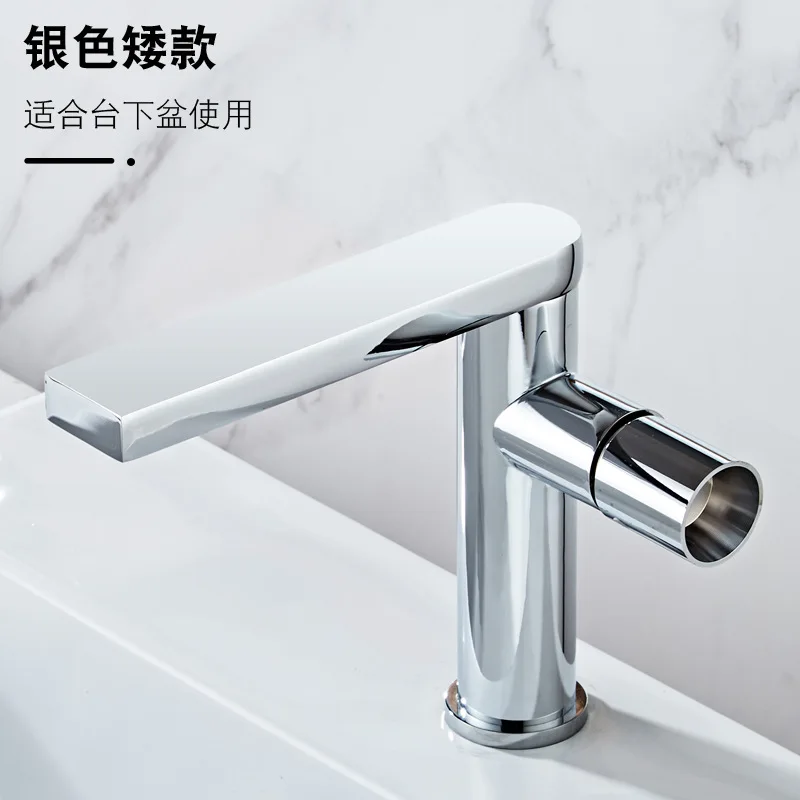 

Simple Nordic Light Luxury All Copper Gold Hot and Cold Countertop Basin Faucet Washbasin Rotating Black Basin Faucet