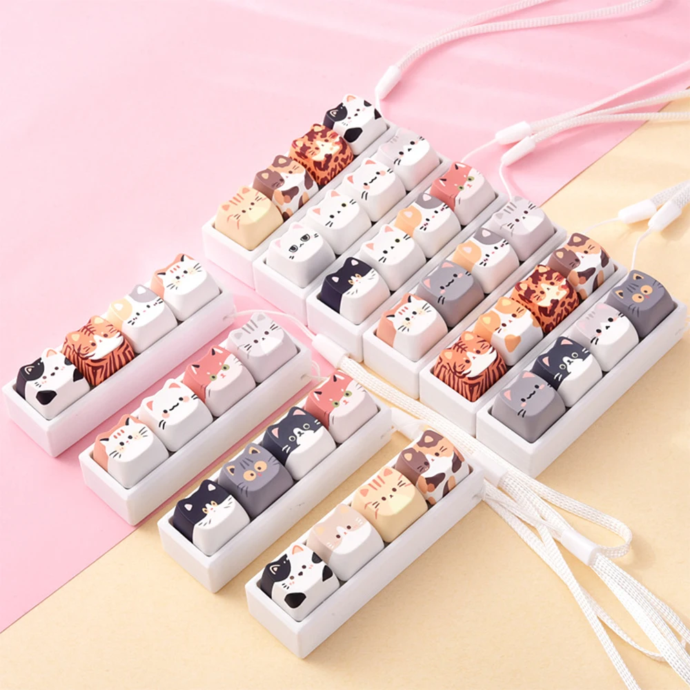 Niedliche Katzen-Fidget-Tastatur mit 4 Tasten, Kreativer Keycap-Schlüsselanhänger, Finger-Fidget-Knopf, Kawaii Mechanische Tastatur-Schlüsselanhänger, Taschenanhänger – Detail 7