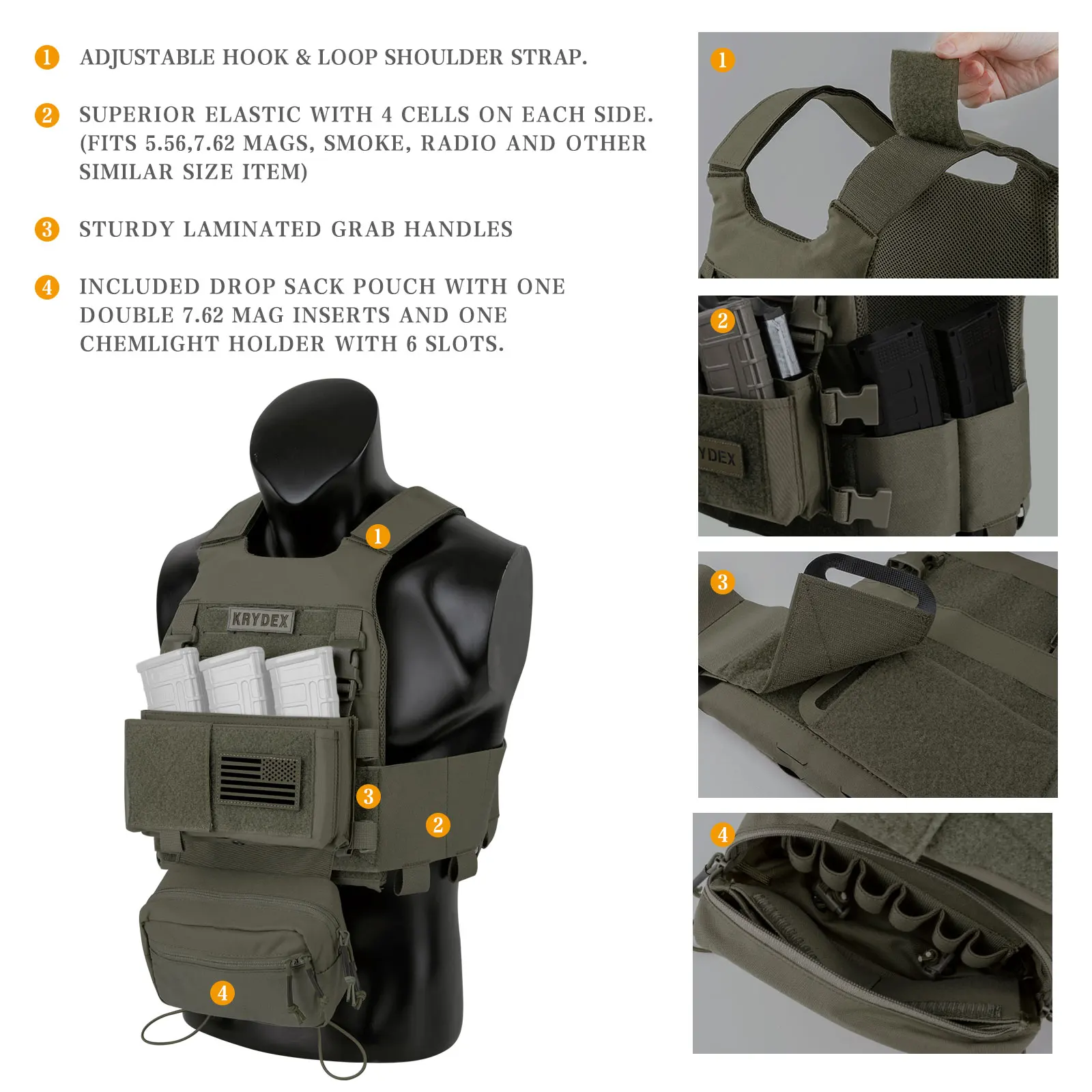 KRYDEX Low Vis Slick Plate Carrier Tactical Vest With Elastic Cummerbund Micro Fight MK3 Panel Chassis Drop SACK Pouch Camo Vest