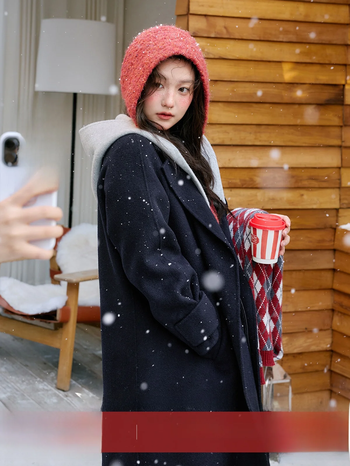 

Двустороннее шерстяное пальто с капюшоном для женщин, теплая зимняя верхняя одежда, длинное пальто све, простой дизайн