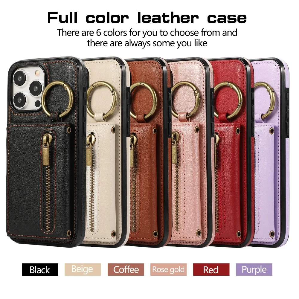 Crossbody Ring Card Holder Zipper Wallet Phone Case For iPhone 15 Pro Max 14 Plus 13 12 11 XS XR 7 8 SE 2020 2022 Leather Cover image 6