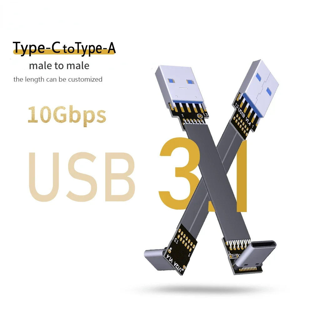 ADT USB 3.0 Type A Male to USB3.1 Type C Male Fold 90 Angle USB Data Sync Cable Type-C Connector FPC FPV Flat Cord Adapter Cable