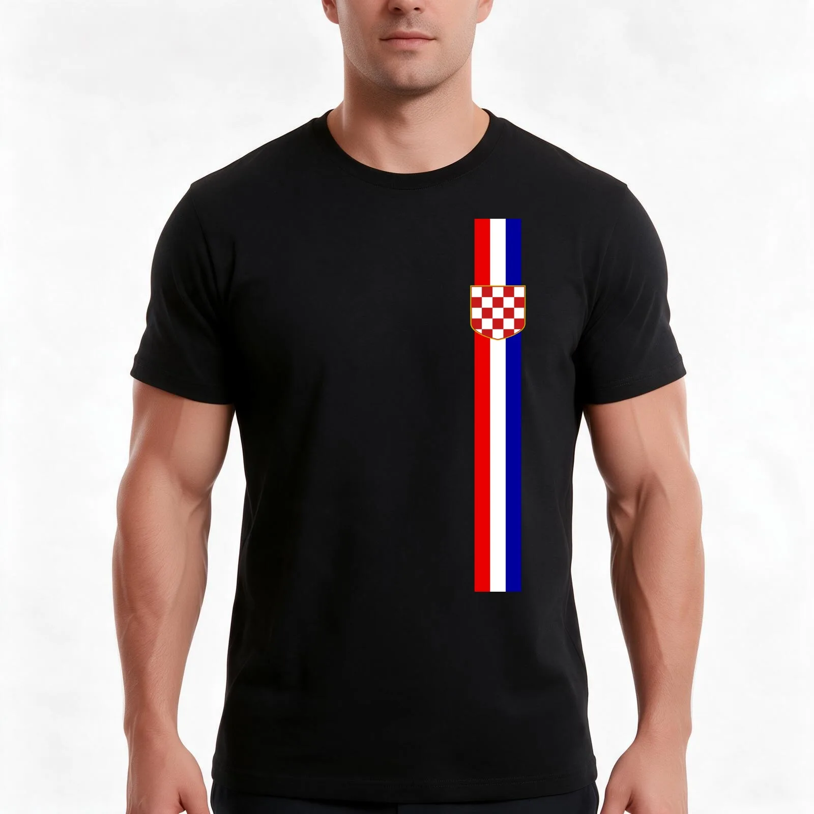 Croatia crest with tri-colour strip Hrvatska T-Shirt Summer Casual Cotton Tee Oversized Streetwear Tops Vintage Graphic Print