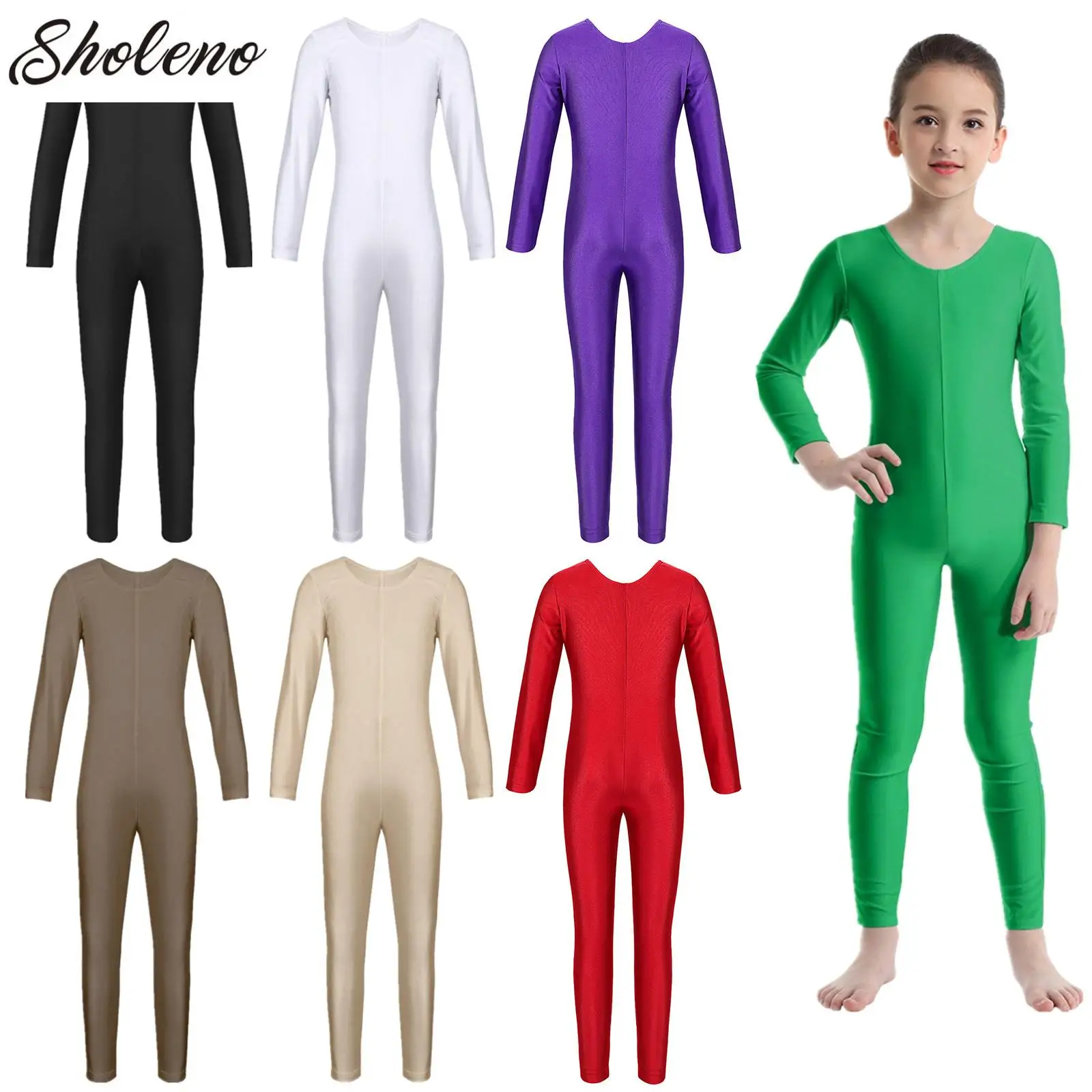 Girls Spandex Long Sleeve/Sleeveless Unitard Stretchy One Piece Full Bodysuits Dance Unitards for Kids Team Performance Costume