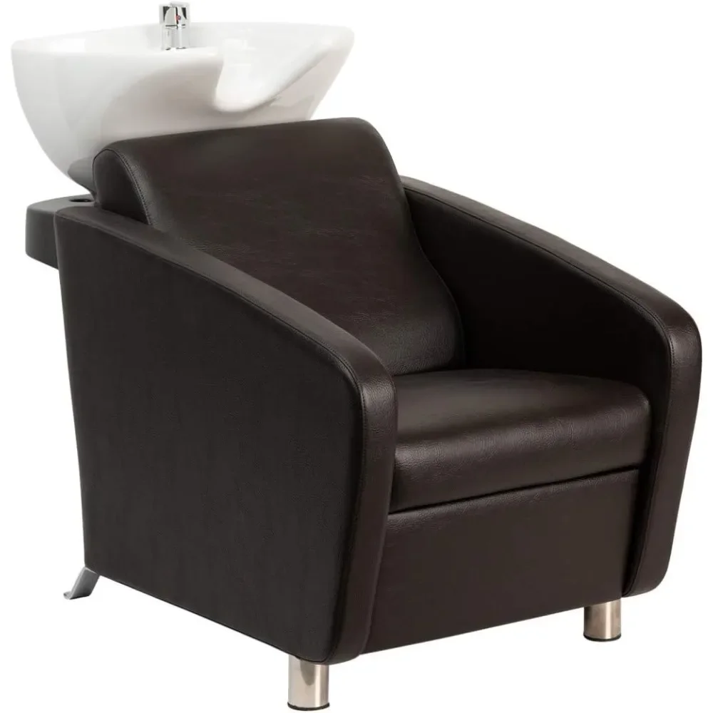 Shelby Backwash Unit - Salon Shampoo Chair & Deep Tilting Porcelain Shampoo Bowl, Dual Function Nozzle,Extra Wide Seat and Extra