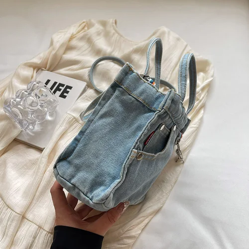 Imagen 2 del producto Bolso de mano vaquero lavado para mujer, bandolera de un solo hombro, 1 color sólido