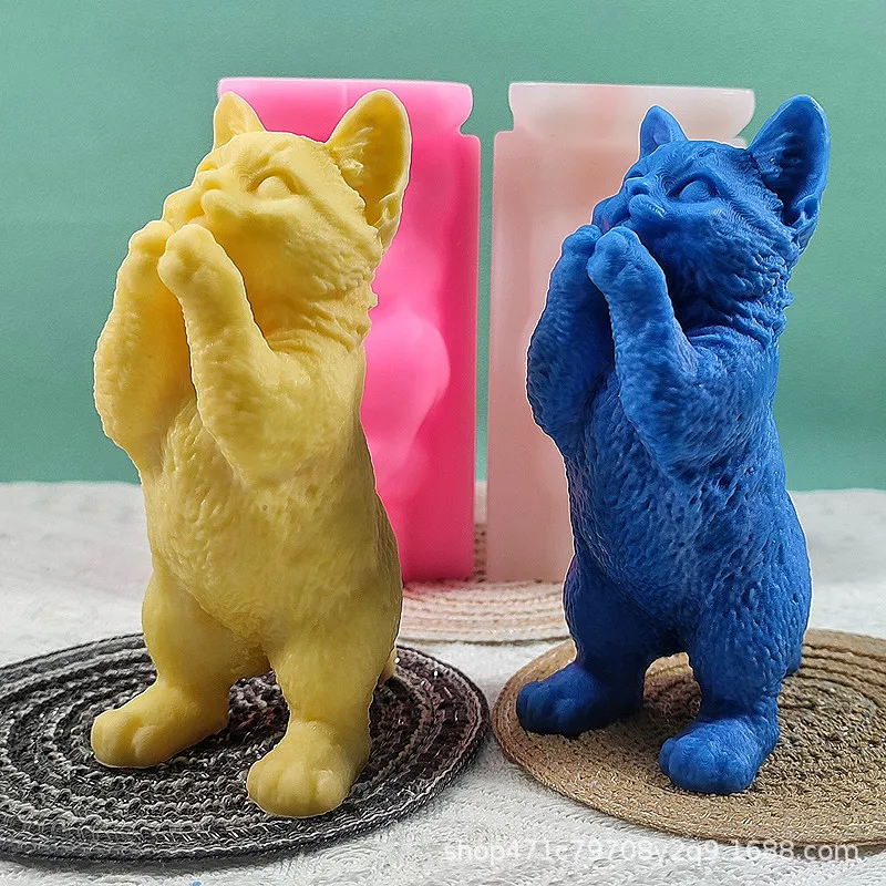 14cm Size Standing Cat Candle Silicone Mold 3D Animal Cat Scented Candle Gypsum Resin Casting Mould Chocolate Baking Tool Decor