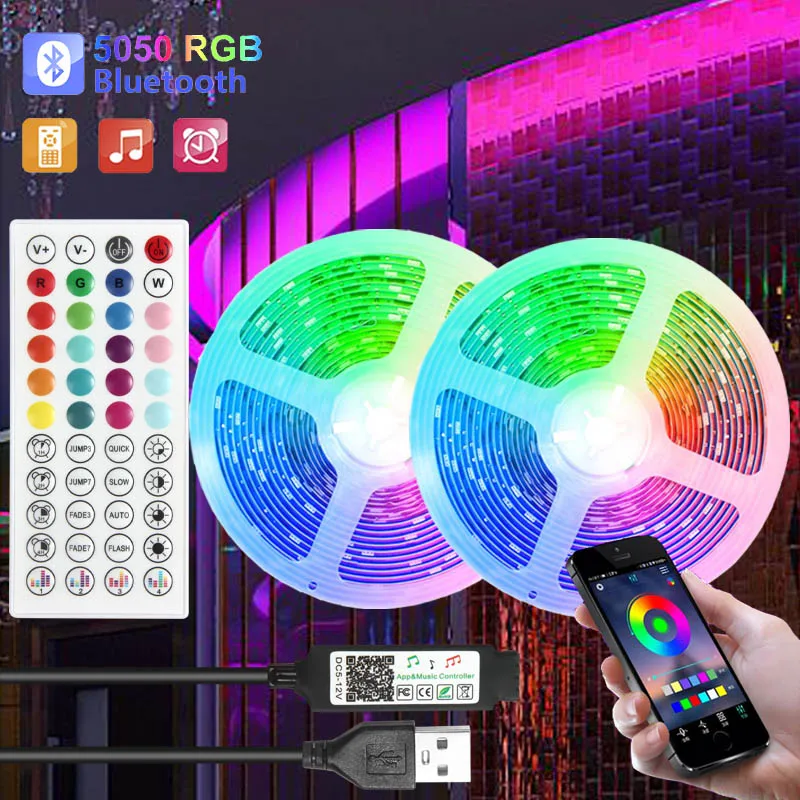 Lampu Led Strip USB 5V RGB 5050 Lampu Bluetooth dengan Remote Control Dekorasi Kamar Tidur Lampu Natal Musik Aksesori