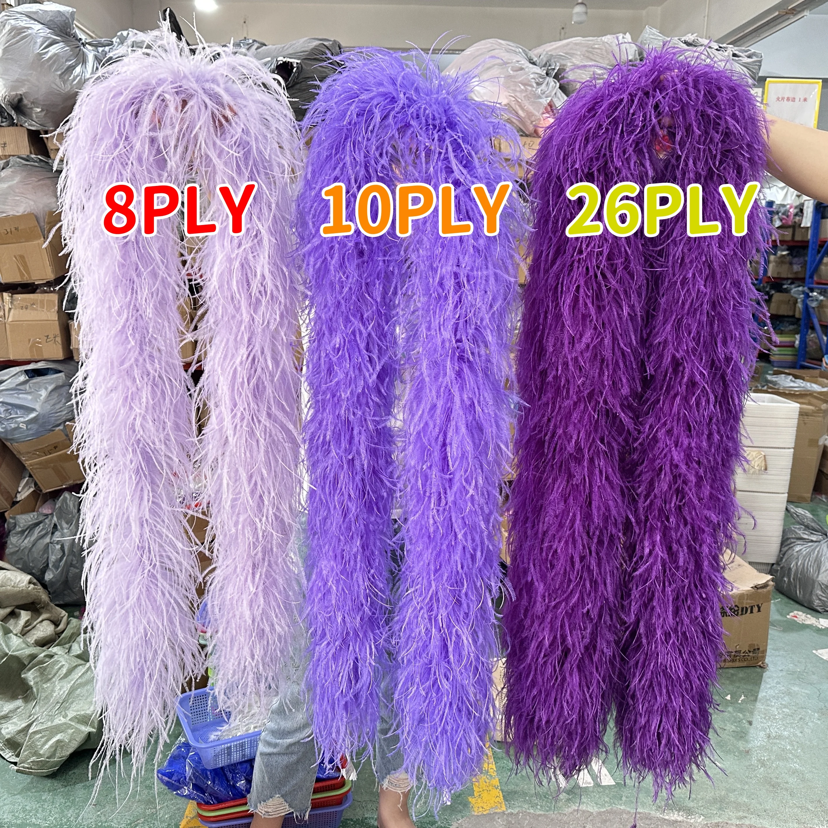 Customized Purple Ostrich Feathers Trim Boa 6 to 26 Ply Thicker Plumas Shawl for Crafts Wedding Party Dress Sewing Decoration 2M