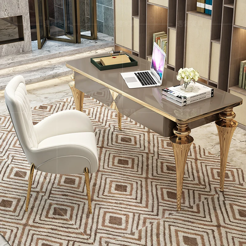 

Light luxury desk Italian study table Modern simple desk Stainless steel paint computer Consultation writing desk