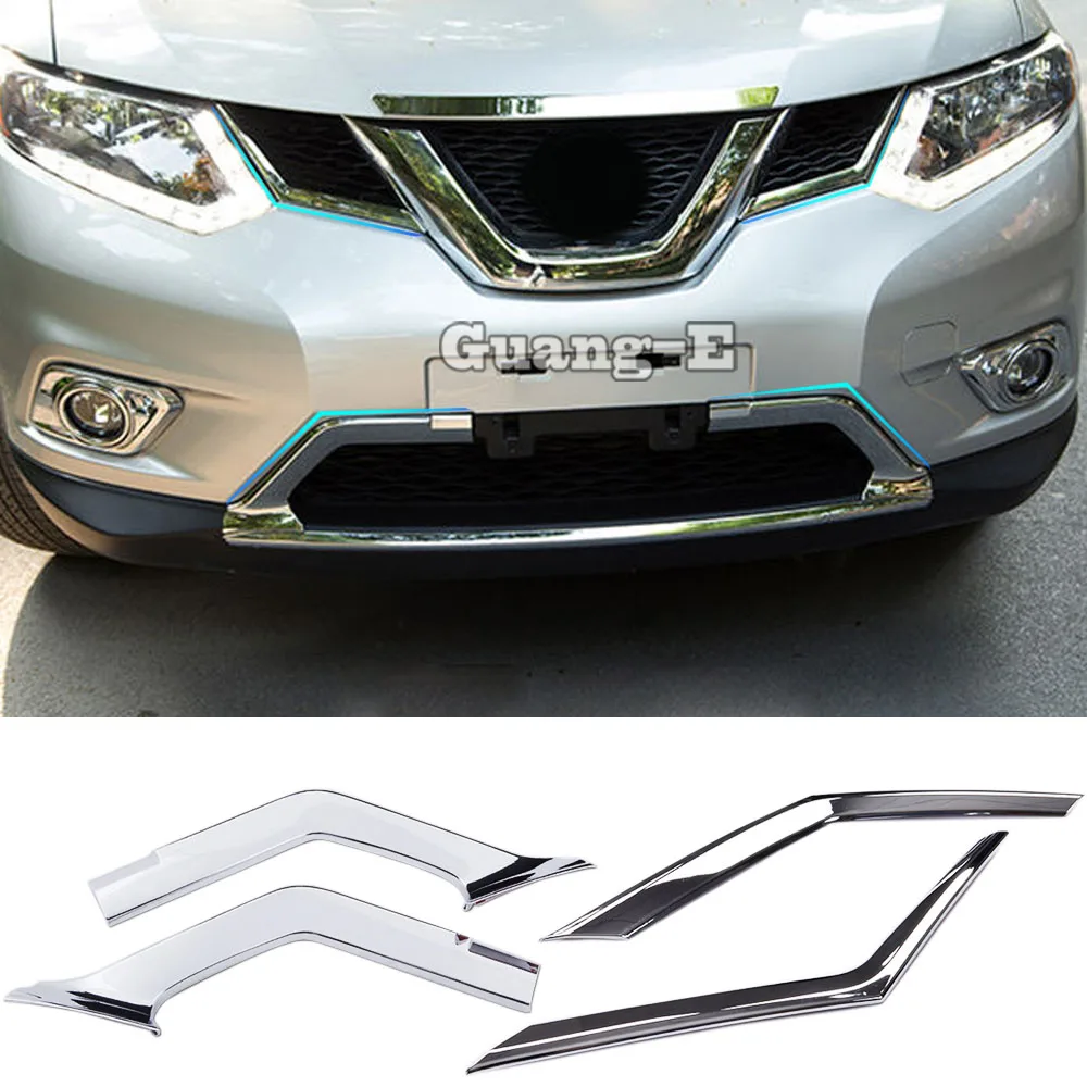 

For Nissan X-Trail Xtrail T32/Rogue 2014 2015 2016 ABS Chrome Trim Front Upper Grid Grill Grille License Plate Stick Frame 4pcs