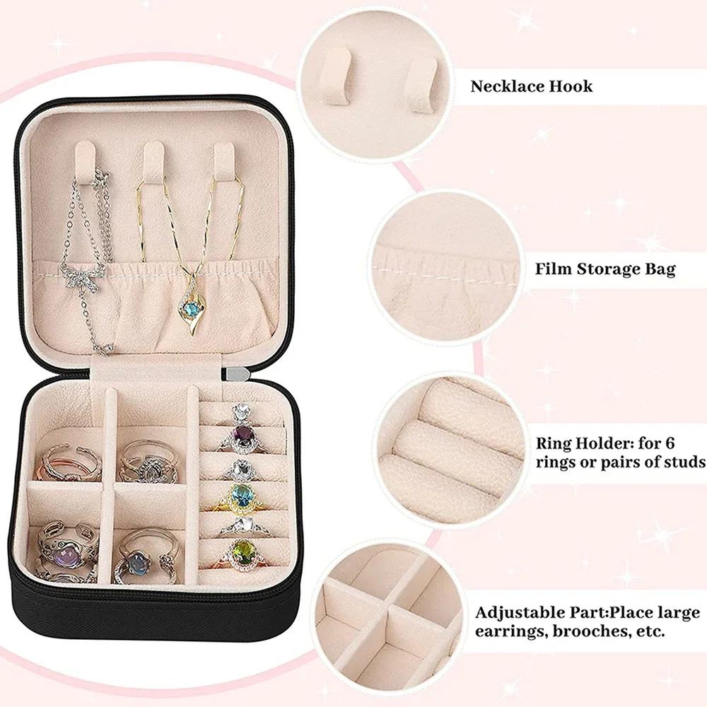 Customized Name Leather Black Jewelry Box Large Capacity Necklace Earring Box Travel Storage Jewelry Box Fashion Pattern