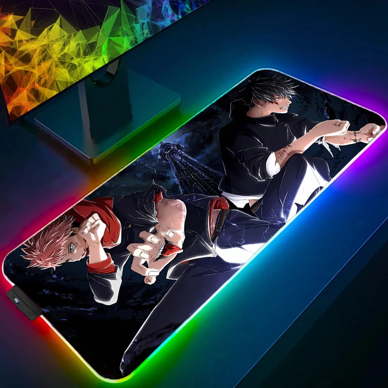 لوحة ماوس الألعاب اليابان أنيمي LED جهاز كمبيوتر شخصي Jujutsu Kaisen ألعاب حصيرة مكتبية RGB ملحقات الكمبيوتر المحمول لوحة الماوس HD طباعة لوحة المفاتيح