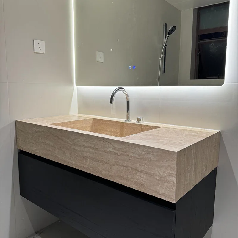 

Bathroom Cabinet Rock Sab Basin Wall Mount Marble Bathroom Vanity Storage Cabinet with Led Mirror Smart Cabinet Integrated Sink