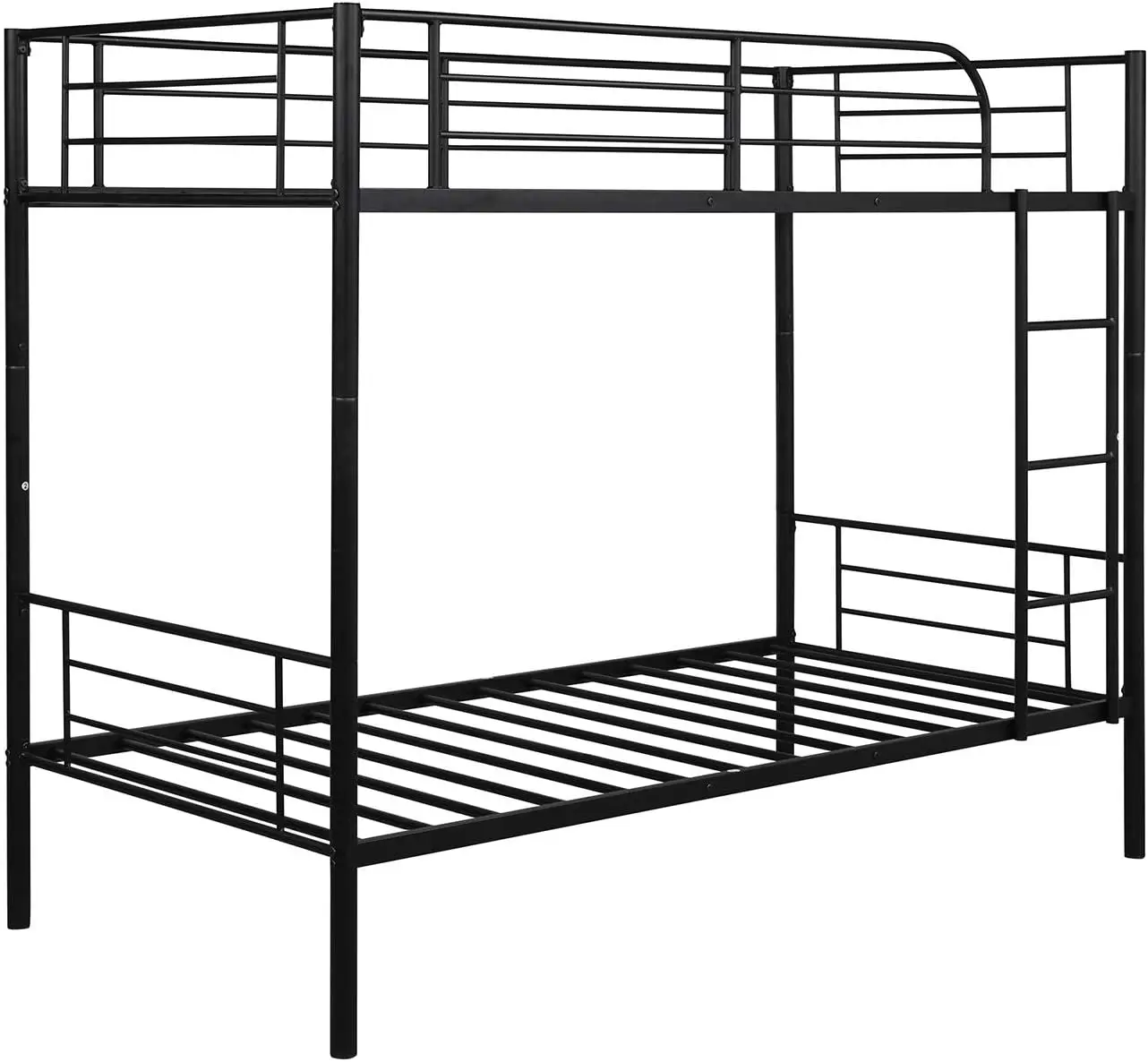 Steel Bunk Bed Twin Over Twin, Modern Metal Bed Frame 550 lb Heavy Duty with Stairs Side Guard Rails 10.8 inch Storage S