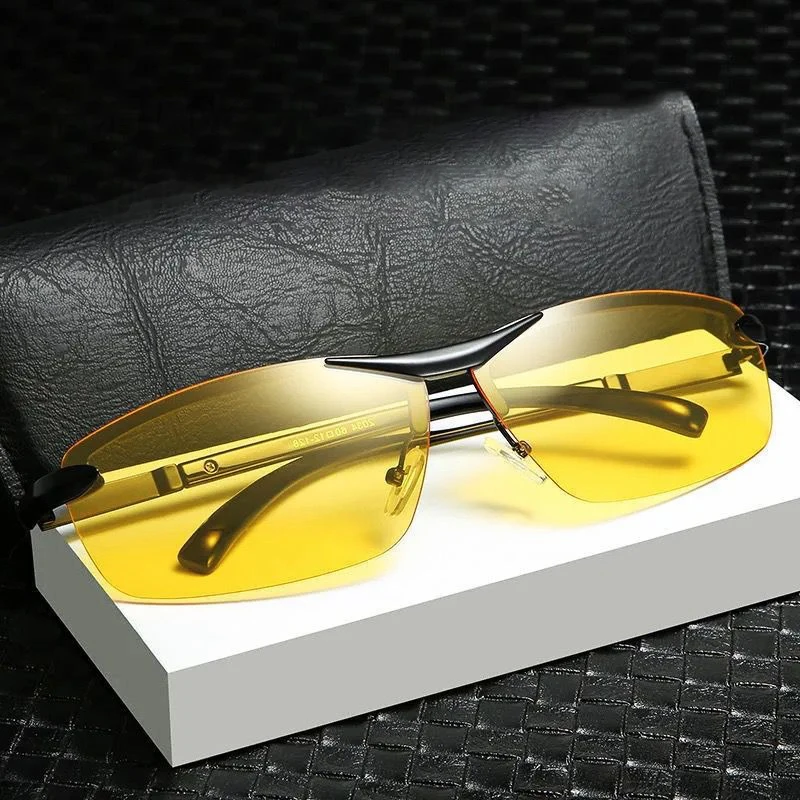 Men Photochromic Polarized Sunglasses  Fishing Car Driving Yellow Glasses Fit Rimless Sun Glasses Color Changing Lenses New