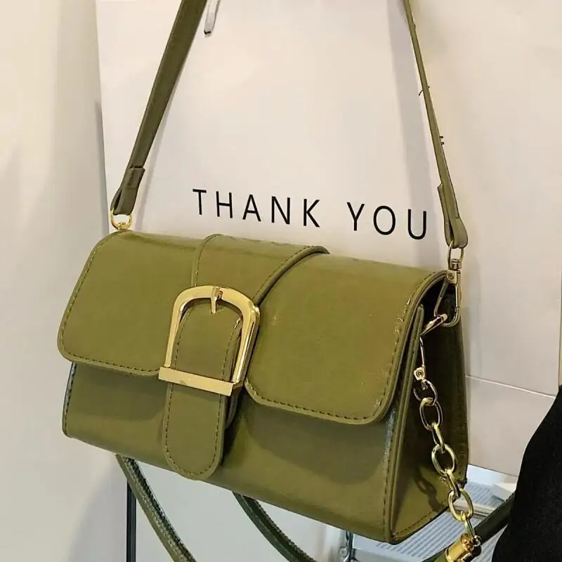 High Quality Green PU Leather Crosssbody Bags Women Fashion Flap Underarm Bags Female Chic Shoulder Bags Handbags