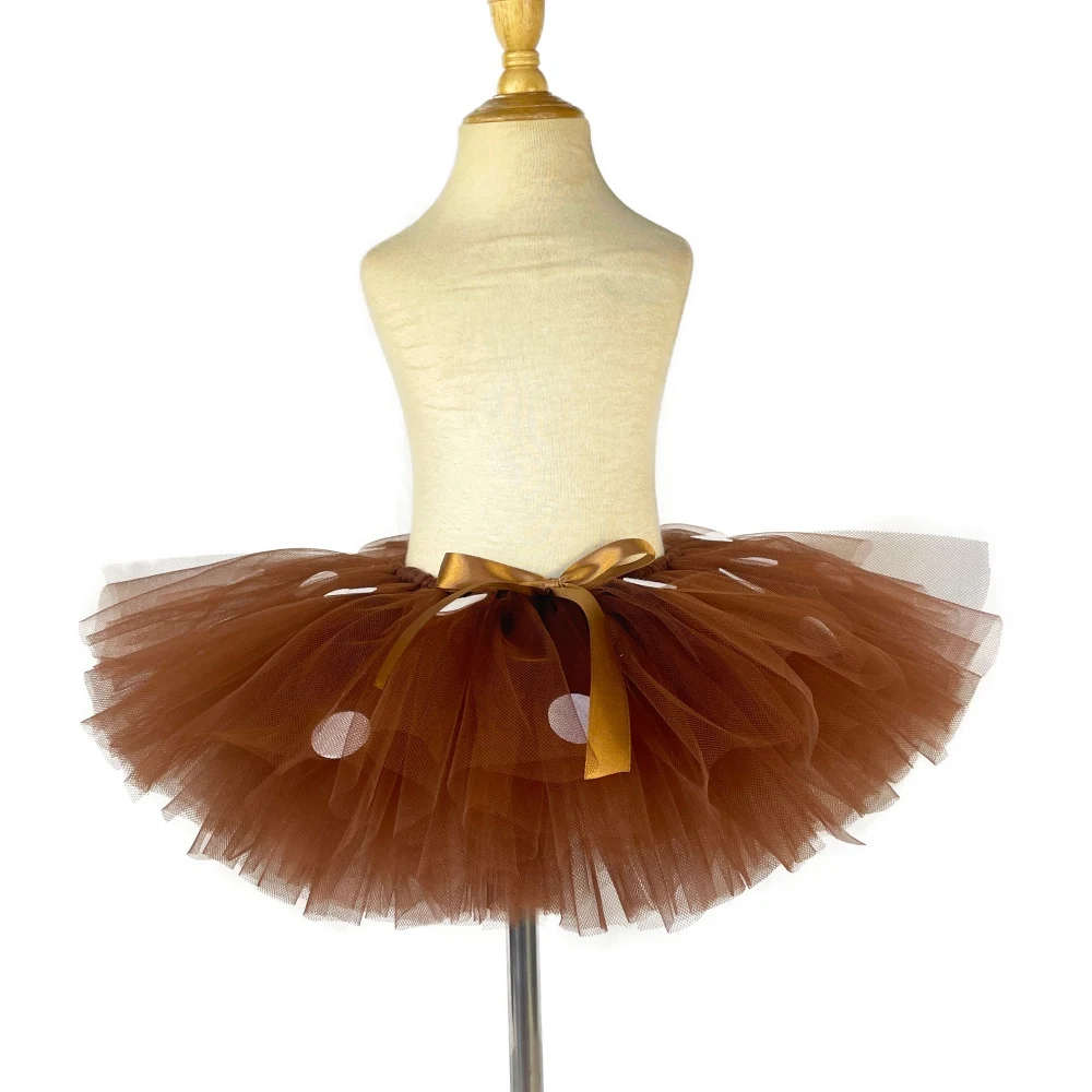 Brown Deer Tutu Skirts Outfit Girls Tulle Pettiskirts with White Polka Dots Kids Birthday Halloween Christmas Reindeer Costumes