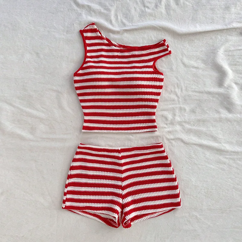 

2025 Summer New Striped Small Vest Hip-wrapped Short Suit Women's European and American Women's Clothing