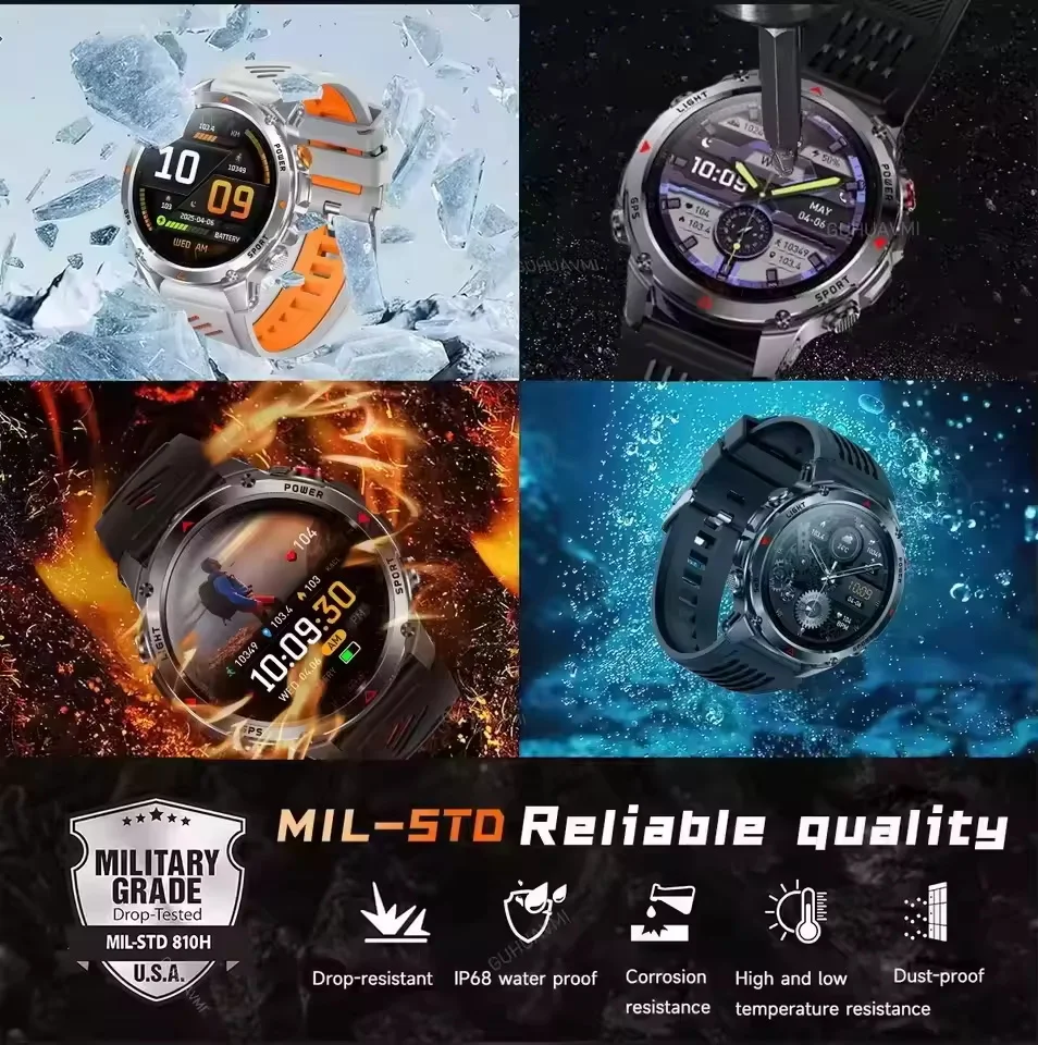 T-Rex 3 GPS Smart Watch 10ATM IP69K Waterproof Clock Compass Altimeter HD Call Military Sports Smart watch Fitness Men Bracelet - Image 5