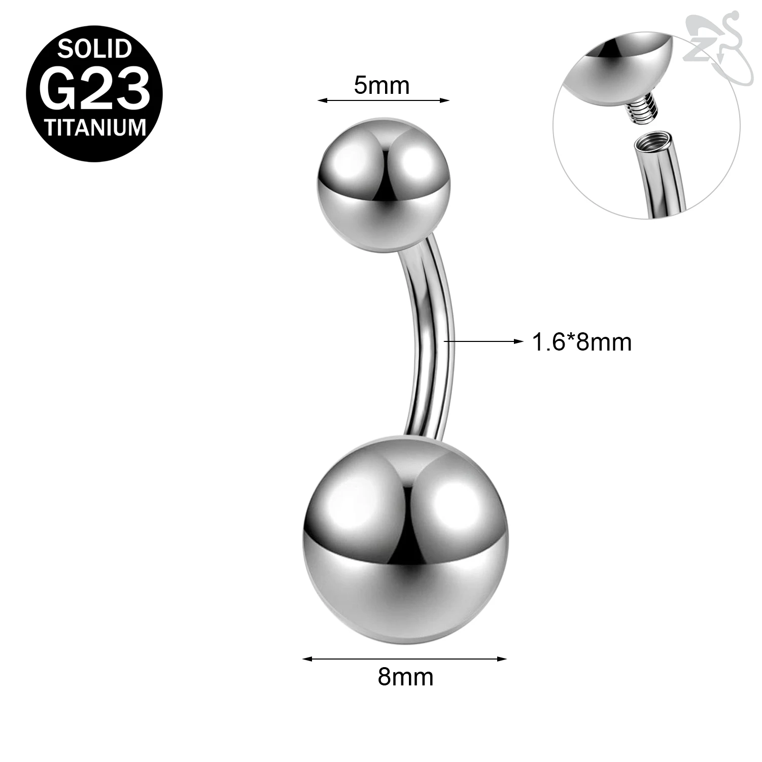 Women's G23 Titanium Belly Button Ring with CZ Crystal