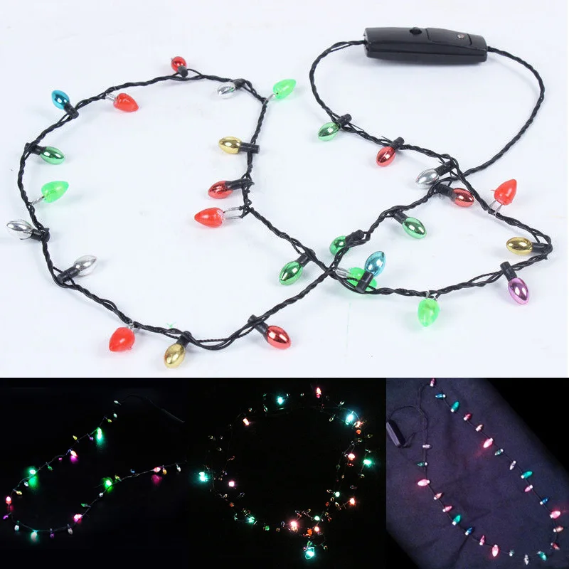 LED Lights Necklace With 8 Lights Bulbs Christmas Flash String Lights Mini Ball Glow Light String Necklace Furniture Accessories