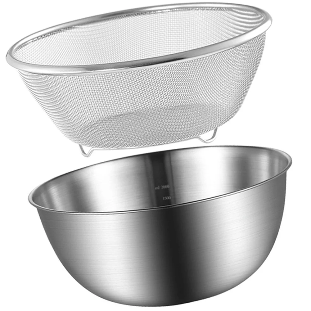 

2pcs/Set Strainer Colander Washing Bowl Washable Vegetable Basin Rice Drain Sifter Mesh Wire Stainless Steel Washer for Kitchen